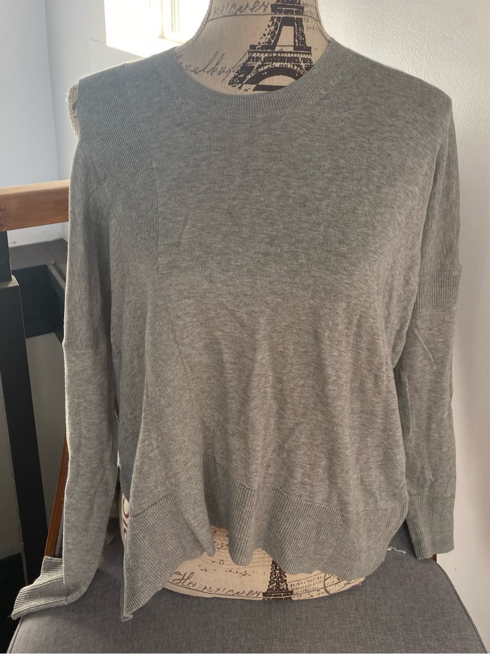 AllSaints Gray Long-Sleeve Crewneck Knit Top